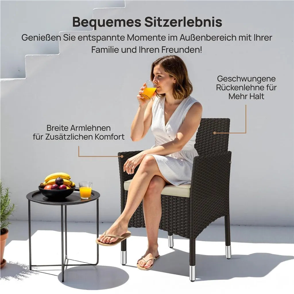 Yaheetech Gartenstuhl-Set, 2er-Set, Polyrattan, 58 x 58 x 84 cm – Braun/Beige – Gartenstühle mit Sitz- und Rückenkissen