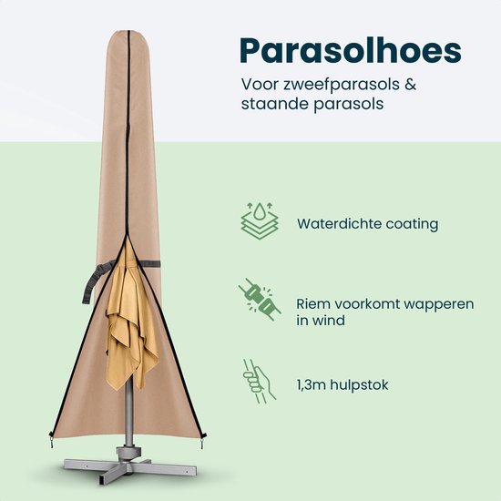 Sonnenschirmhülle für Schwebeschirm & Standschirm – bis 400 cm – wasserdichte Schutzhülle – Oxford 420D – inkl. Montagehilfe – Braun-Taupe