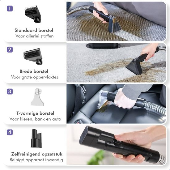 Motionflow 4-in-1 Teppichreiniger - 1800 ml Wassertank - Heizfunktion - Selbstreinigend - 40 x 28 x 38 cm - Lila