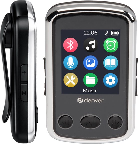 Denver MP3 Player inkl. Ohrhörer - Erweiterbar bis zu 128GB - Shuffle/Repeat Modus - Kinder und Erwachsene - Befestigungsclip - AUX - MPS320B - Schwarz
