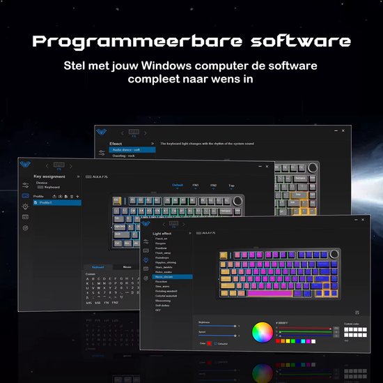 EPOMAKER x AULA F75 - Schwarz/Grau - Mechanische Funktastatur - RGB - 75% - QWERTY - Gaming Tastatur - Leobog Reaper Switch