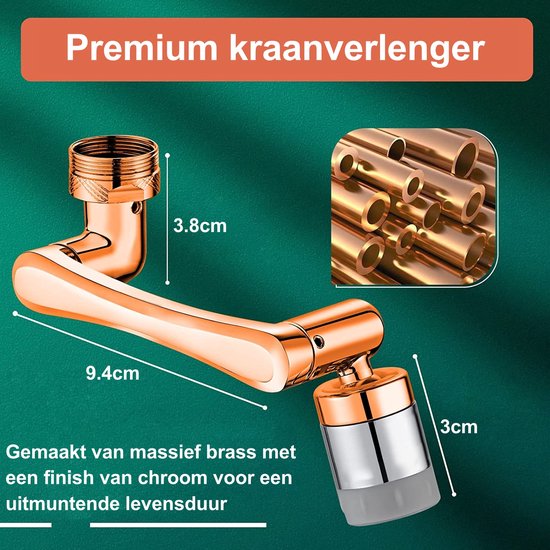 Feau Wasserhahnverlängerung - Wasserhahnaufsatz - Wasserhahnverlängerung - 1440Â° schwenkbar - Material 100% Messing - universal