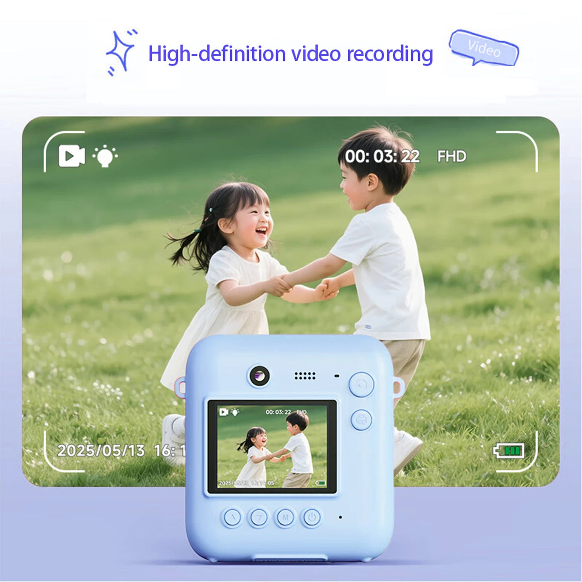 Songdian Kinderkamera mit Sofortdruck DC506 – Blau – 48 MP – Doppelkamera – LED-Blitz – Auch als Webcam nutzbar
