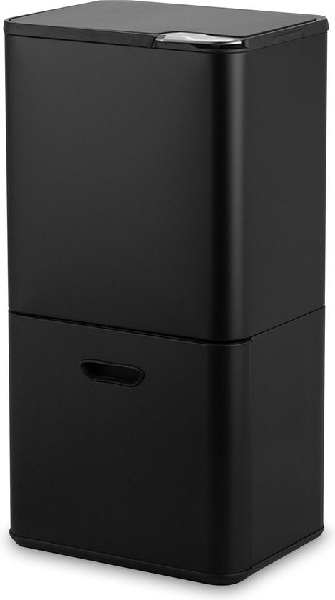 Bayt Mülleimer 60 Liter - Mülleimer 60 Liter - Mülltrennung - 2 Fächer - Edelstahl - Schwarz