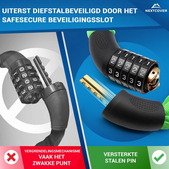 NEXTCOVER® Digit Lock Fahrradschloss - Das Original - [SAFESECURE] Hohe Sicherheit - Fahrradschlösser mit 5-stelligem Zahlencode, Zahlenschloss Fahrradstahl - Fahrradschloss perfekt für E-Bike - Kettenschloss Gemüse