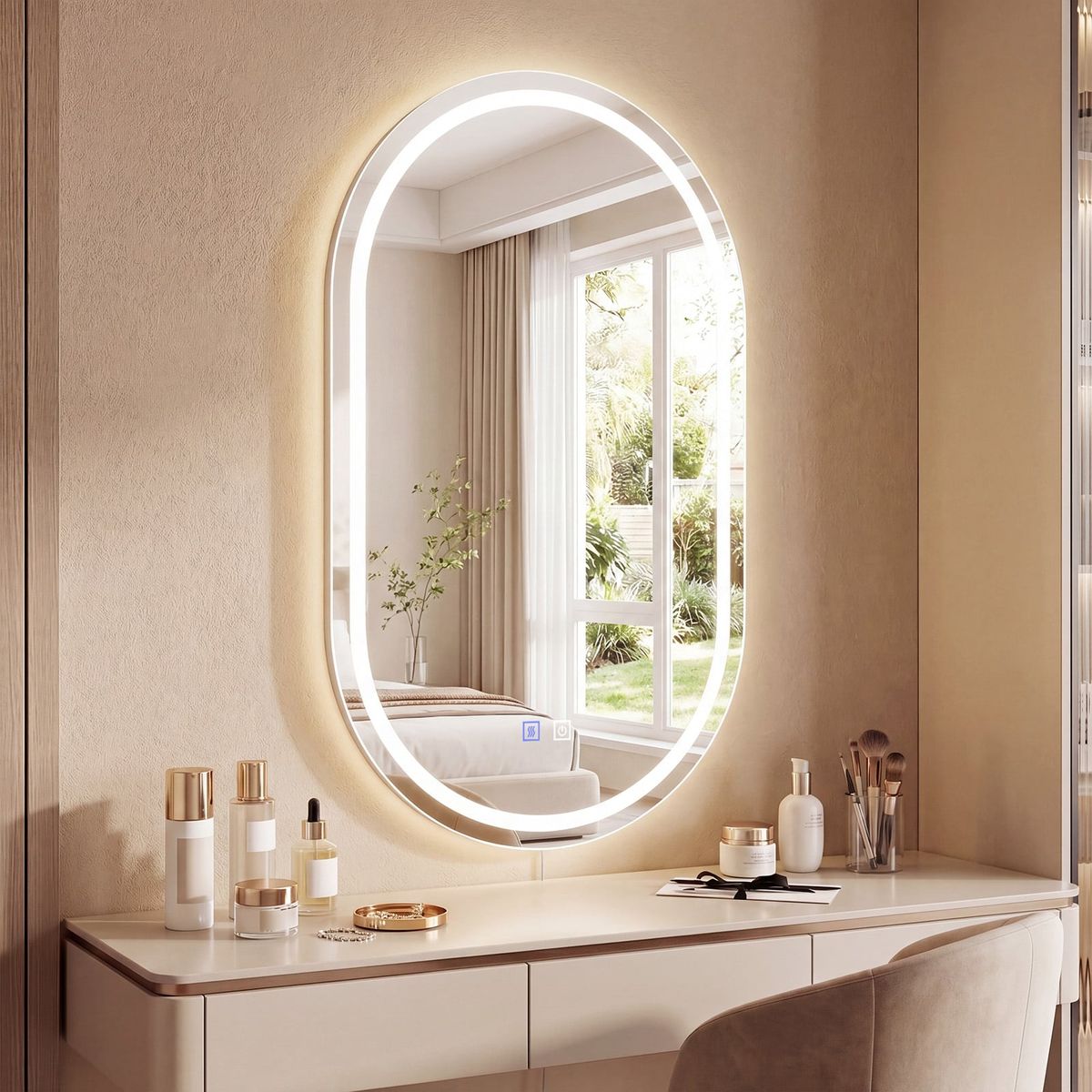 Coast Badezimmerspiegel mit LED-Beleuchtung – ovaler Wandspiegel – Antibeschlagfunktion – silber 50 x 80 cm