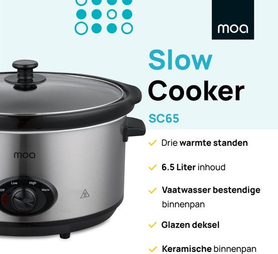 MOA Slowcooker - 6,5 Liter - Keramik-Innenbehälter - Silber - SC65
