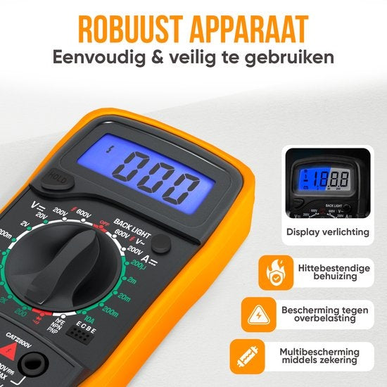 Strex - Digital-Multimeter - AC / DC - inkl. 9V Duracell-Batterie/ Zange & Aufbewahrungskoffer - Schwarz/Orange