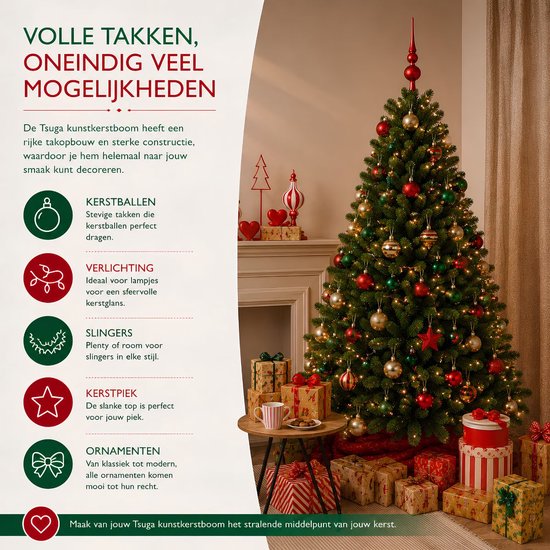 Triumph Tree Tsuga Weihnachtsbaum – Volles und natürliches Aussehen mit 1502 Zweigen – Weihnachtsdekoration für den Innenbereich – Kunstbaum, einfach und schnell aufstellbar – Grün, H 260 x Ø 160 cm