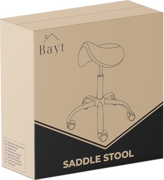 Bayt Sattelhocker - Sattelstuhl - Barbierhocker - Sattelhocker auf Rollen - Tabouret - Höhenverstellbar - Schwarz