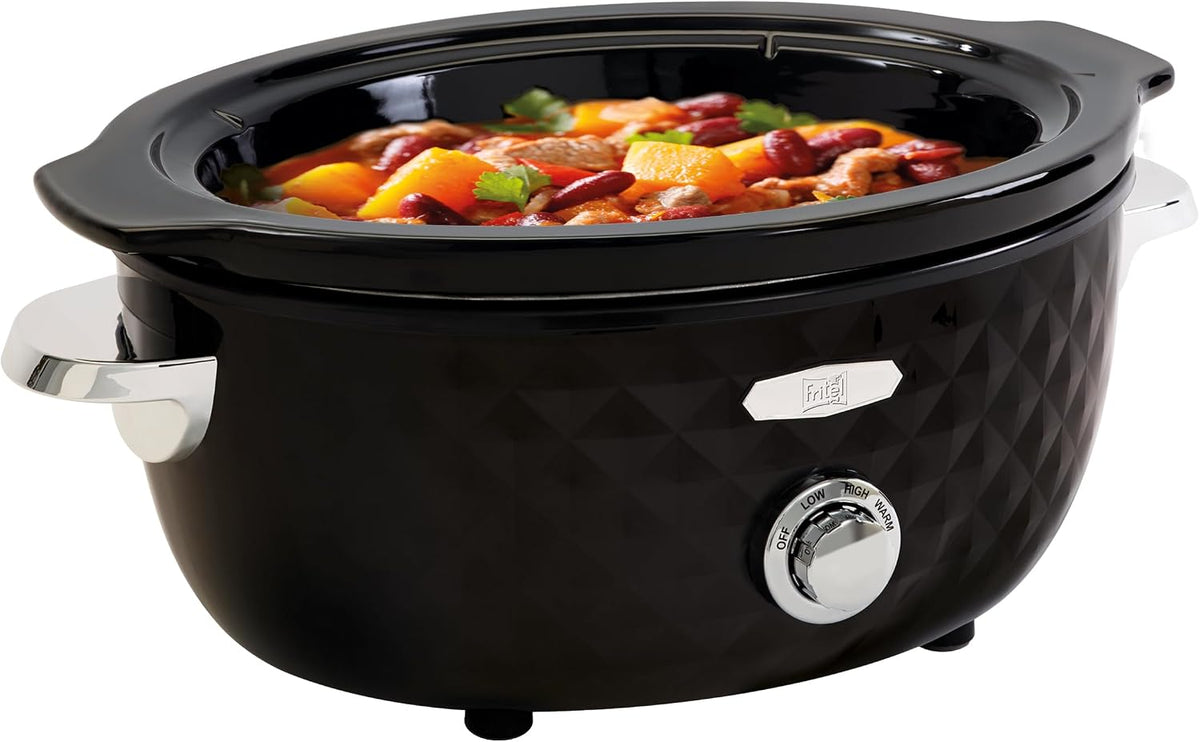 FRITEL Slow Cooker SC 2090 3,3 l – 150 W – 1–4 Personen – Keramiktopf – Schwarz/Chrom – 26 × 35,5 × 23 cm