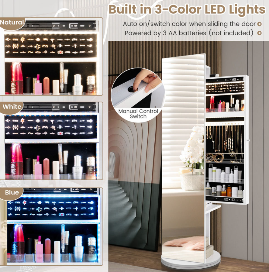 costway Swivel Jewelry Cabinet mit Ganzkörperspiegel