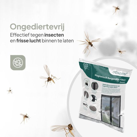 O'DADDY® Türvorhang Deluxe FIBER - Magnetischer Fliegenvorhang - Für neue und Standardtüren - Einfache Installation - Türgitter Schwarz - 92x220 cm