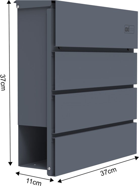 AXI Jake Briefkasten aus Metall – Anthrazit – Stahlbriefkasten mit Schloss – Wandmodell – 37 x 11 x 37 cm – inklusive 2 Schlüsseln – mit Zeitungsfach – wetterfest