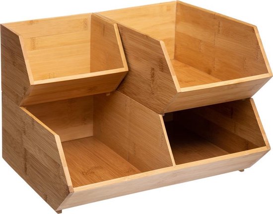 5Five Stapelbarer Aufbewahrungskorb mit 1 Fach – L 18 x B 15,5 x H 12 cm – Bambusholz – hellbraun