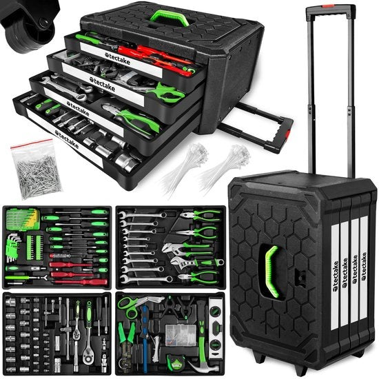 Tectake Werkzeugkoffer - 200-teilig - 4 Schubladen - Trolley - Schwarz
