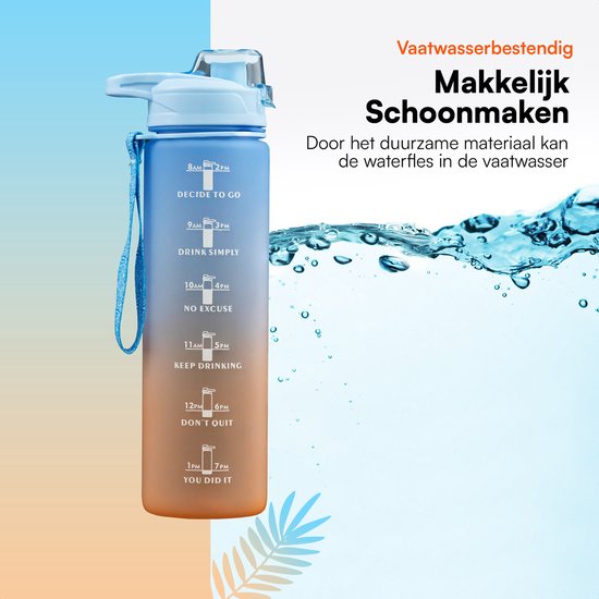 Hup. - Motivation Water Bottle - Wasserflasche 1 Liter - Trinkflasche - Wasserflasche mit Ausgießer - Trinkflasche für Erwachsene - auslaufsicher und BPA-frei