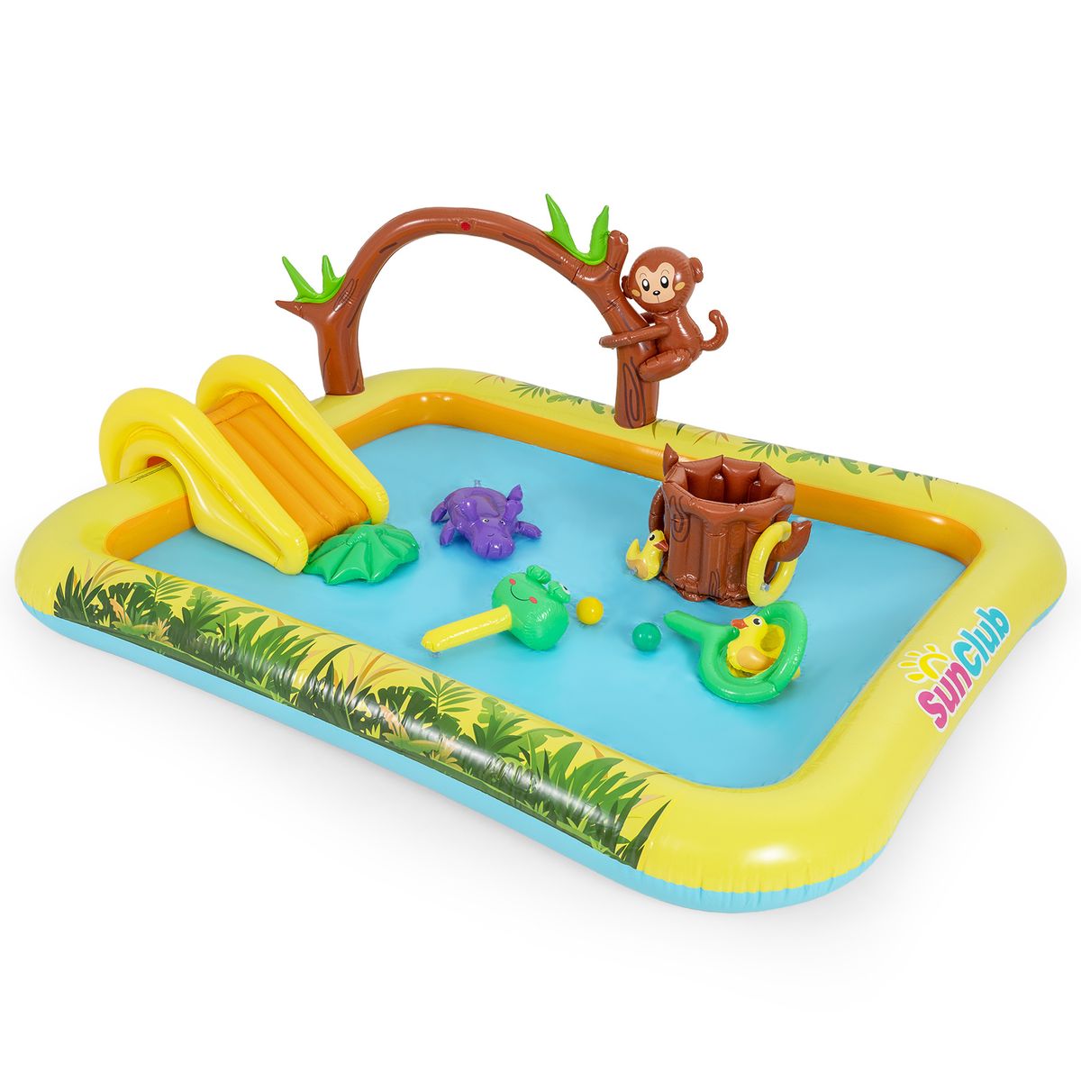 Coast Aufblasbares Spielzentrum „Dschungelabenteuer“ – Rutsche und Wassersprinkler – Für Kinder von 2 bis 6 Jahren – Mehrfarbig