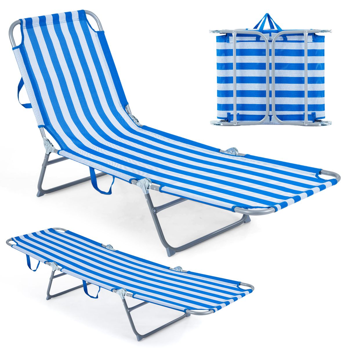 Coast Klappliegestuhl – in 4 Positionen verstellbar – mit Fußstütze – blau und weiß