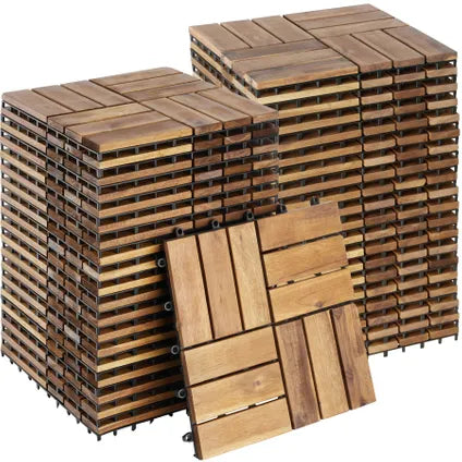 tectake Tabula Gartenfliesen – 40-teiliges Set – Akazienholz – Klicksystem – 31 x 31 cm