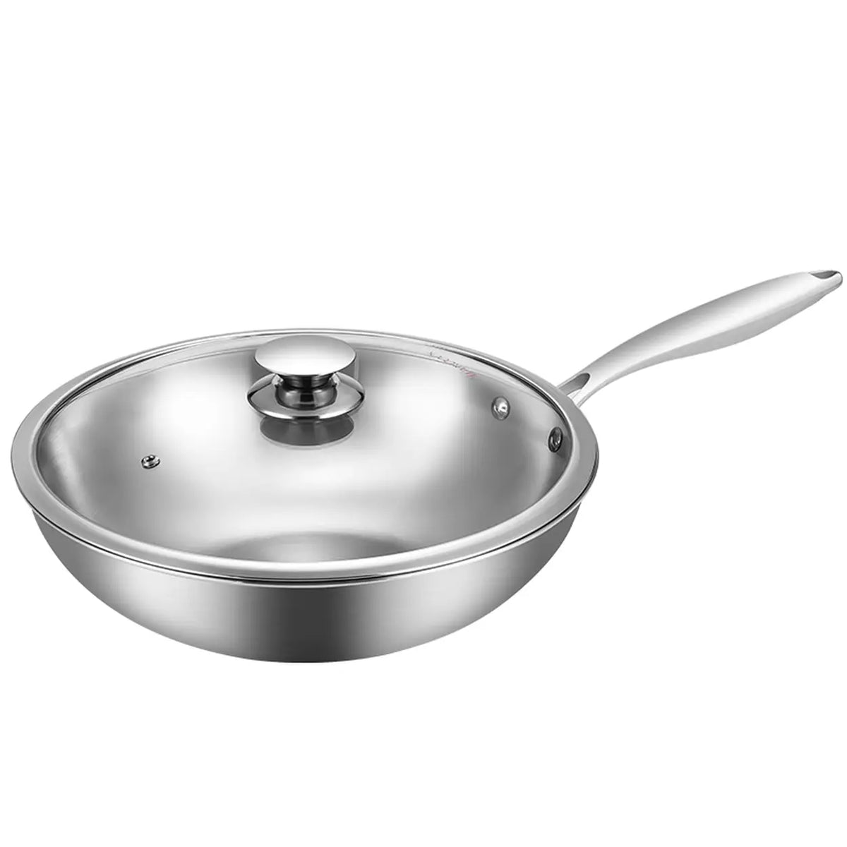 Maxcook MCC7911 Edelstahl-Wokpfanne 28 cm mit Glasdeckel