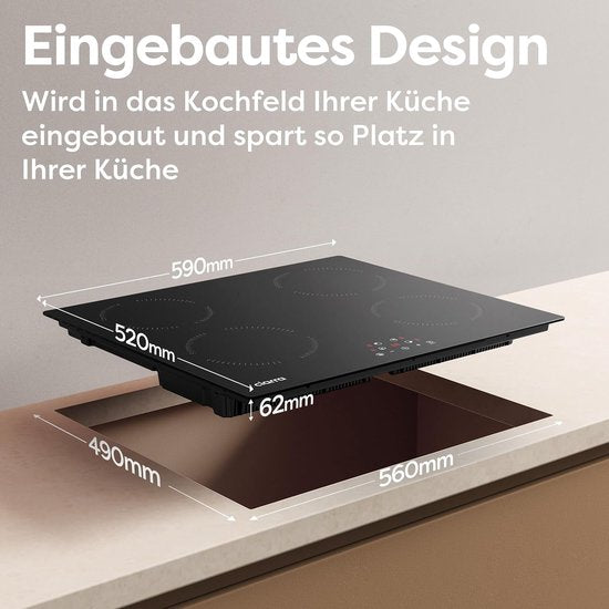 CIARRA CABBIH4-A – 60 cm Einbau-Induktionskochfeld mit 4 Kochzonen – 6000 Watt