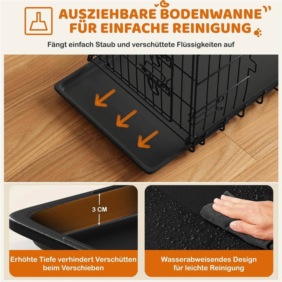 Yaheetech Faltbare Hundebank - 76 x 45 x 51 cm - Mit Trennwand und abnehmbarer Bodenplatte und Doppeltür - Für kleine Hunde - Schwarzes Metall und Kunststoff