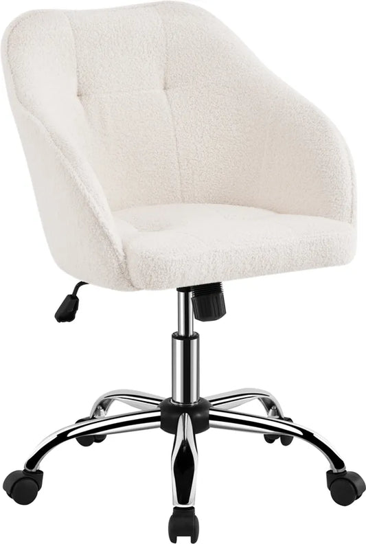 Yaheetech Ergonomischer Bürostuhl 60 x 60 x 76,5–86,5 cm – Elfenbein – Verstellbarer Drehstuhl mit Samtbezug
