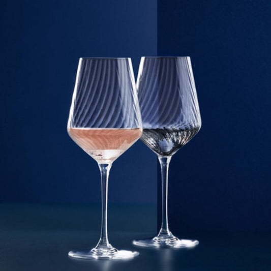 Set mit 2 geriffelten Weingläsern – 450 ml – Elegantes Design mit gezogenem Stiel – Luxuriöse Weingläser