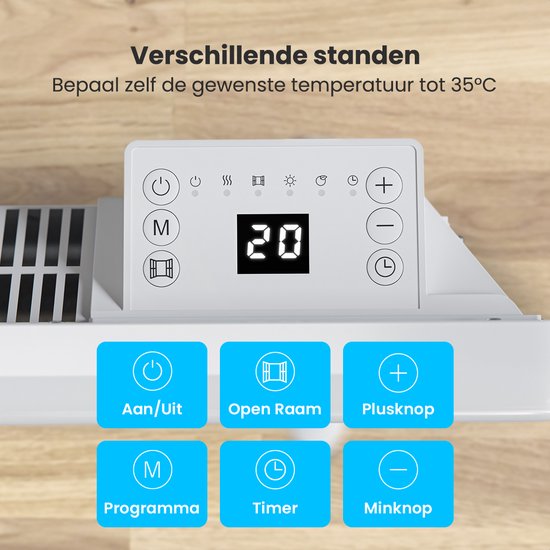 Auronic Konvektorheizung - 2000W - Elektroheizung - 3 Stufen - Metallheizkörper - Freistehend - Räder - Weiß