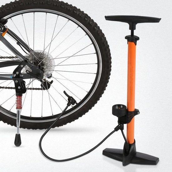 Strex Fahrradpumpe - Druckmesser - 11 Bar - Ballpumpe - Orange