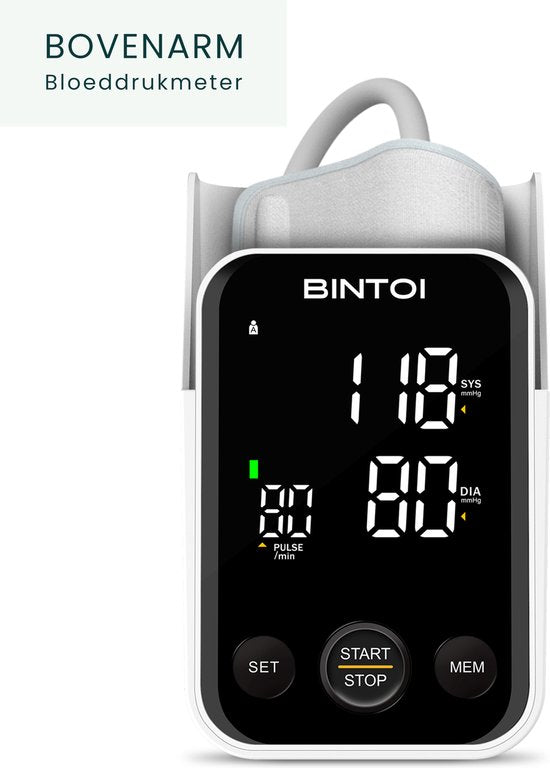Bintoi® BX400 - Oberarm-Blutdruckmessgerät - Herzfrequenzmessgerät - Inkl. Batterien - 2 Benutzer