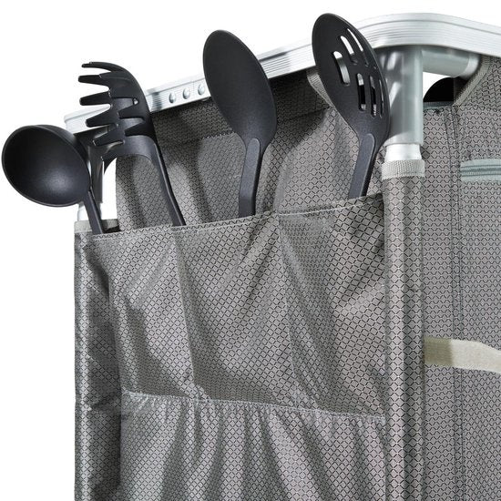 tectake - Campingschrank 97x47,5x78cm - klappbar - abschließbare Fächer - stabile Arbeitsflächen - praktische Seitentaschen - grau