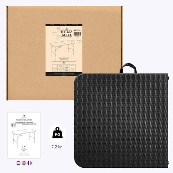 LifeGoods Zusammenklappbarer Tisch - 120 cm - Campingtisch - 4 Personen - Klappbarer Tisch - Schwarz