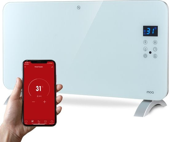 MOA Smart Glass Panel Heater with WiFi - Elektrische Heizung - Konvektorheizung - Flächenheizung - Tragbare Heizung - Weiß - PH15W