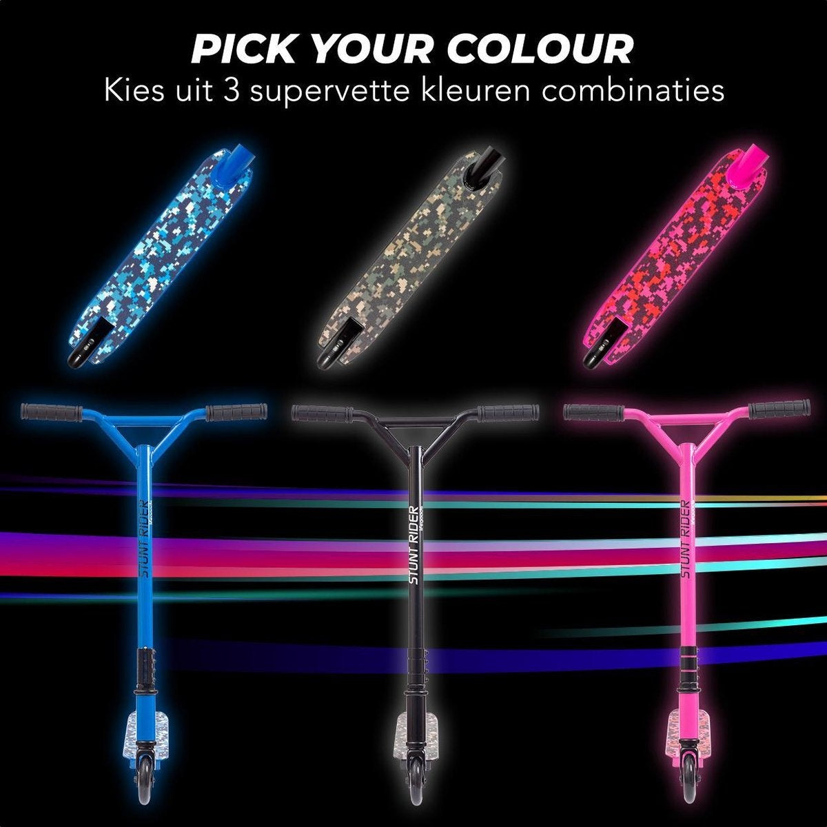 LifeGoods StuntRider - Stunt-Scooter - Stufe 8+ Jahre - 100mm Räder - Jungen/Mädchen - Schwarz