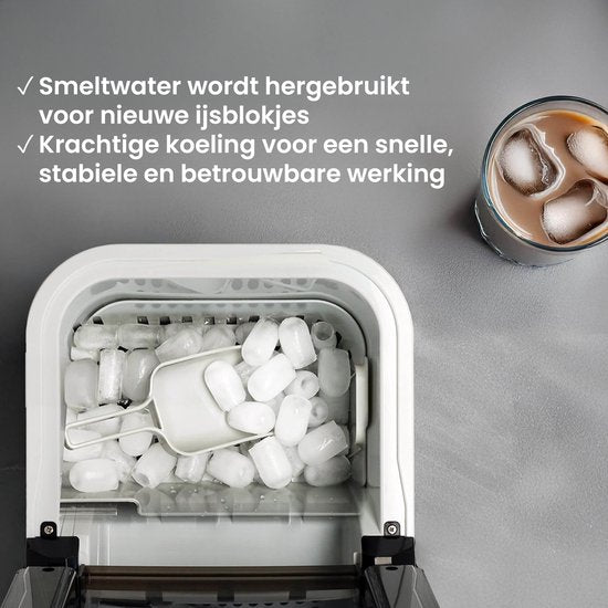 HomeTech HT023 Eiswürfelbereiter mit Schaufel und Tropfschale - Große L- oder kleine S-Eiswürfel - Eiswürfelbereiter - 2,2 Liter - Schwarz