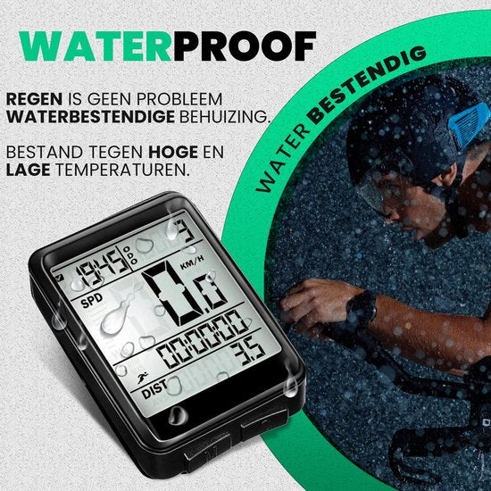 Strex Kabelloser Fahrradcomputer - 17 Funktionen - Extra großer Bildschirm - Kabelloser Fahrradcomputer Kabellos und wasserdicht - NL Manual