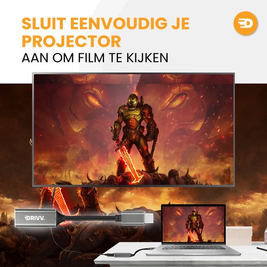 Drivv. USB-C-zu-HDMI-Adapter – Unterstützt 4K bei 30 Hz – Konverter – Typ C zu HDMI – Thunderbolt 3 – Grau