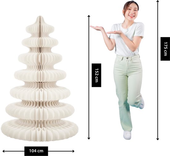 Mica Decorations Papier-Weihnachtsbaum – Zusammenklappbarer künstlicher Weihnachtsbaum – H 152 x Ø 104 cm – Weihnachtsdekoration – 100 % FSC – Weiß