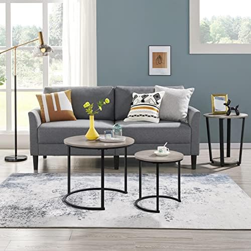 Yaheetech Couchtisch-Set, bestehend aus 2 runden Beistelltischen mit Metallgestell – Eiche-Farbton