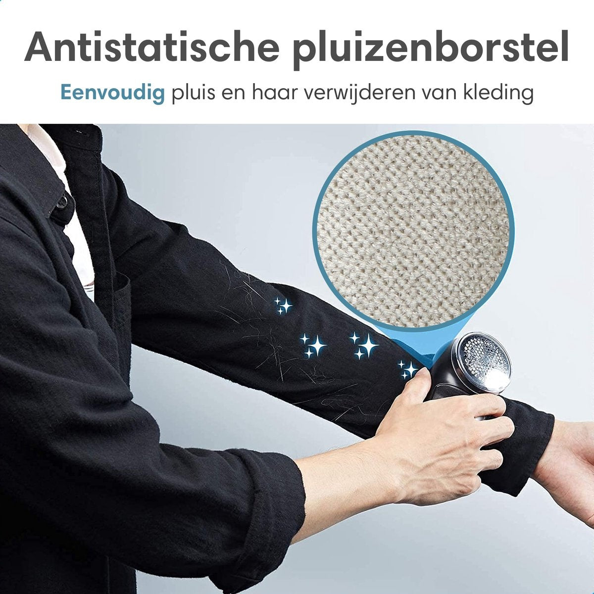 Lifeproducts Fusselentferner mit Fusselbürste - Elektrisch und wiederaufladbar - Entblätterer - Fusseldieb mit 3 Extraklingen und Aufbewahrungstasche
