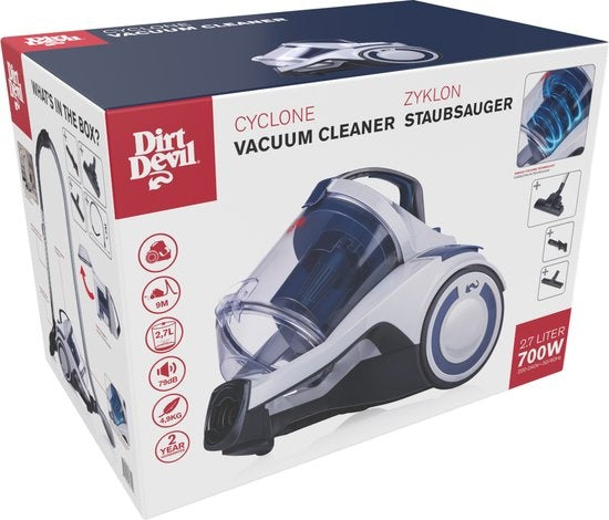 Dirt Devil Staubsauger ohne Beutel DD2504 - HEPA 12 Filter - 3 Aufsätze - 700W - Weiß