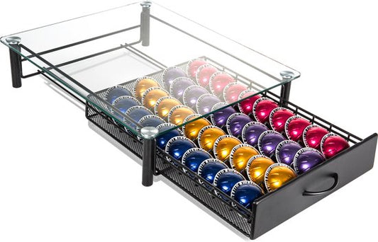 Nimma Dolce Gusto Kapselhalter - für 40 Kapseln - mit Schublade - Kaffeetassenhalterung - Glas - Schwarz