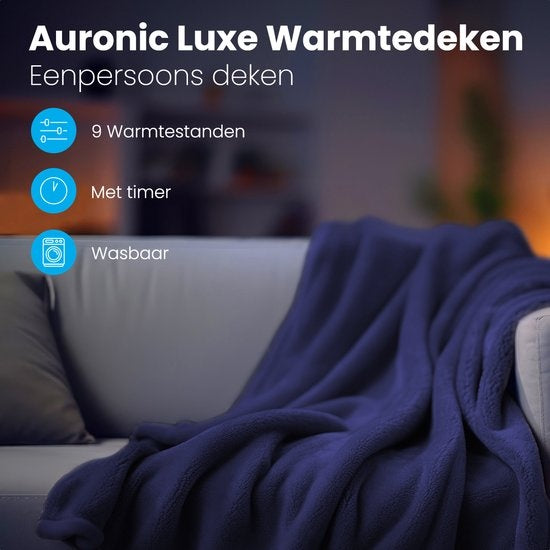 Auronic Electric Blanket - Wärmedecke - 9 Wärmestufen - 1 Person - 160x120cm - Blau