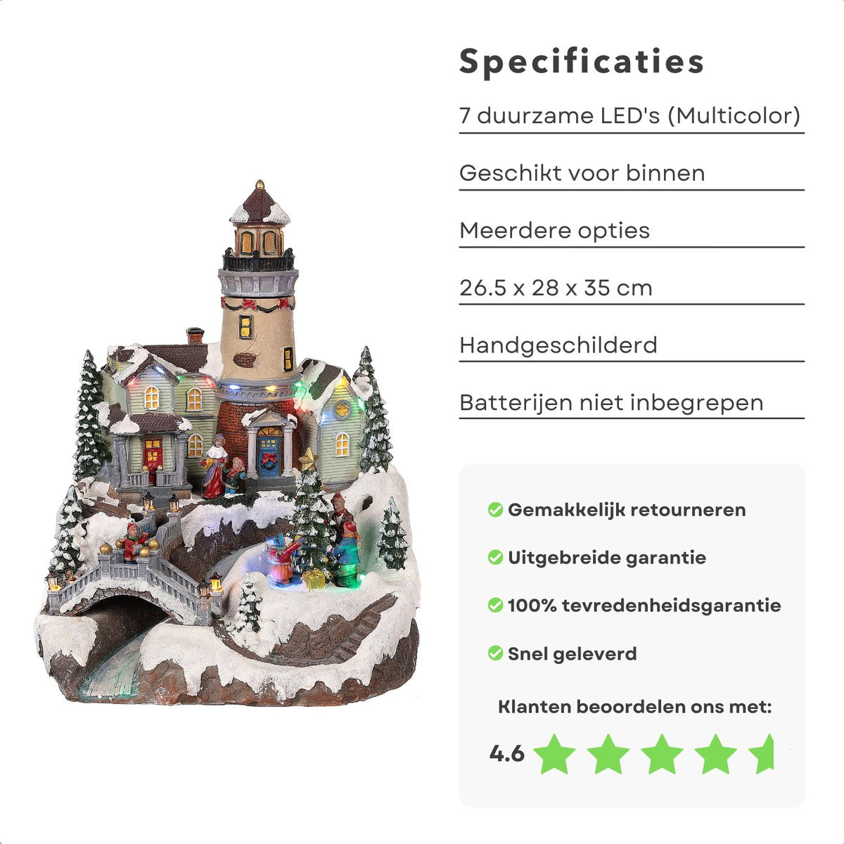 Cheqo Weihnachtsdorf mit drehbarem Weihnachtsbaum - LED Beleuchtung - 26x28x35 cm