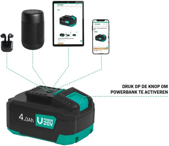 VONROC VPower 20V Akku – 4,0 Ah – Duopack: 2 Stück – bidirektionaler USB-C-Anschluss – Akku und Powerbank in einem – kompatibel mit Power Delivery (PD) – geschützt durch Electronic Cell Protection
