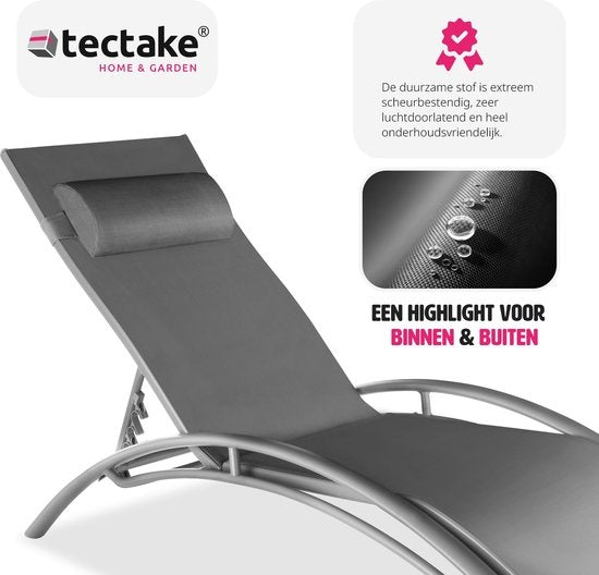 tectake 2er-Set Gartenliegen - Grau Aluminium