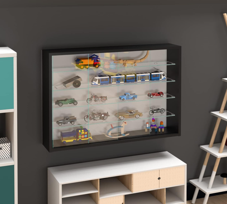 VDD Vitrine – Wandvitrine mit Schiebetüren – 75 x 55 x 14 cm – Schwarz