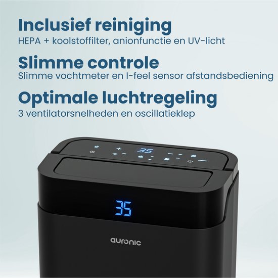 Auronic Luftentfeuchter und Luftreiniger - Better Plus Serie - Entfeuchtet 30L pro Tag - 5L Wassertank - Schlafzimmer, Badezimmer, Wohnzimmer und Büro - Feuchtigkeitsfresser für den Haushalt - Schwarz